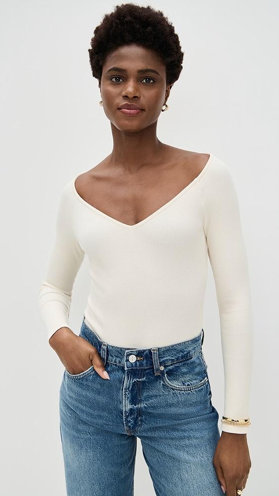 L'AGENCE Winona Wide V Neck Thong Bodysuit | Shopbop Product Image