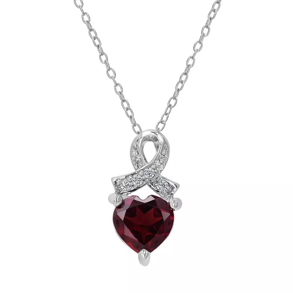 Gemistry Sterling Silver Stone & Cubic Zirconia Heart Ribbon Pendant Necklace, Women's, Size: 18-20" ADJ, Red Product Image