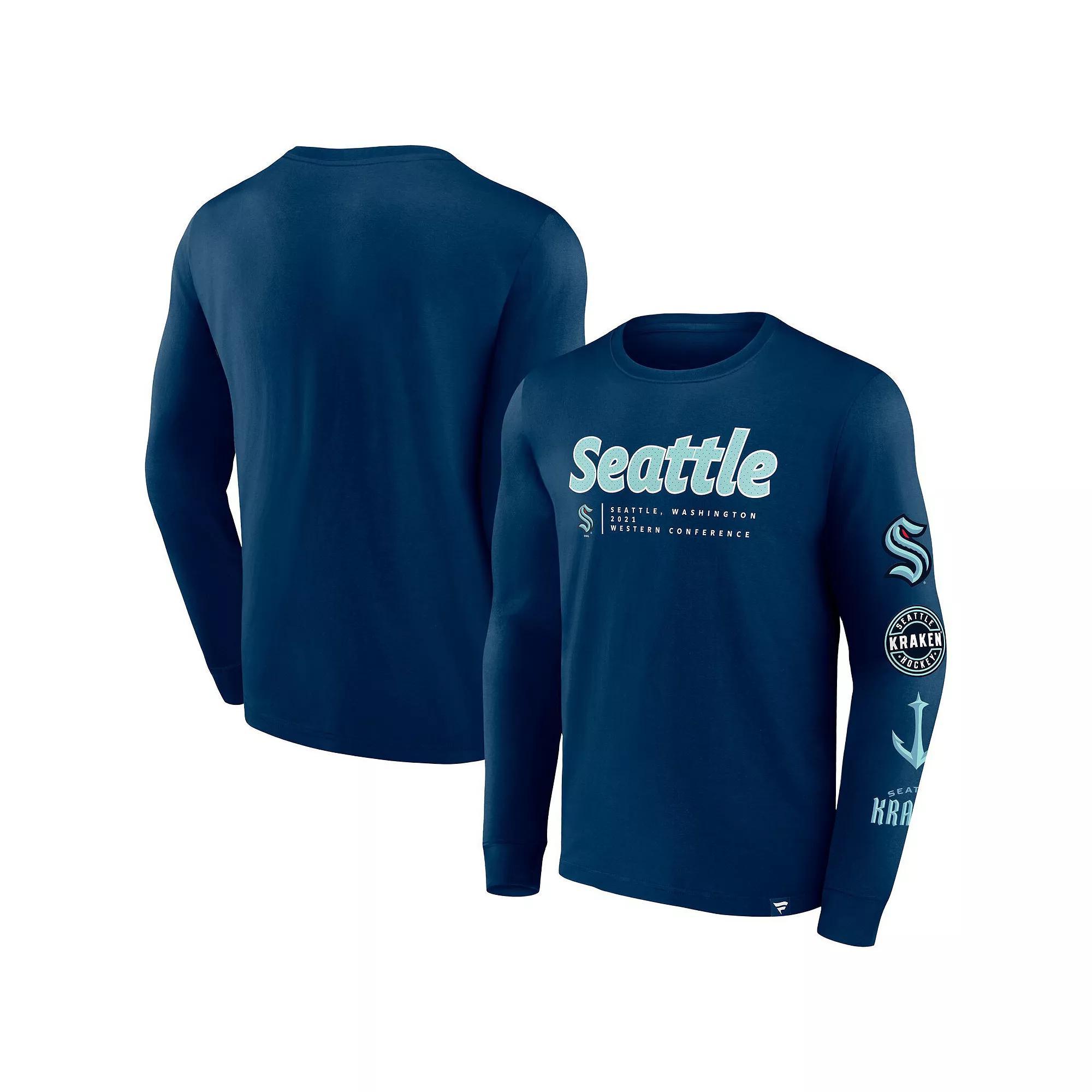 Men's Fanatics Branded Deep Sea Blue Seattle Kraken Strike the Goal Long Sleeve T-Shirt, Size: 2XL, Krk Blue Product Image