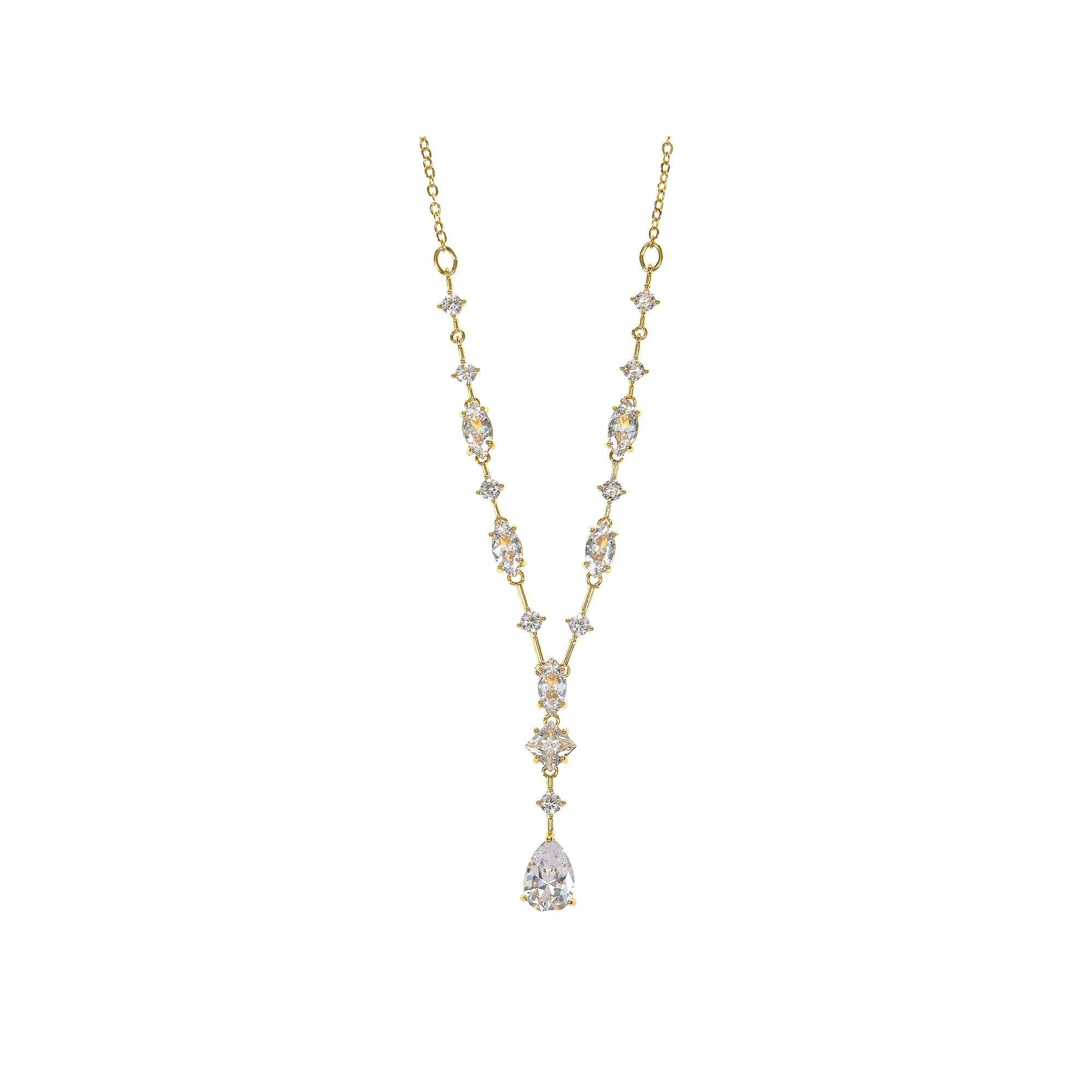 Gold Tone Cubic Zirconia Drop Necklace, Women's, Size: 16+3" Product Image