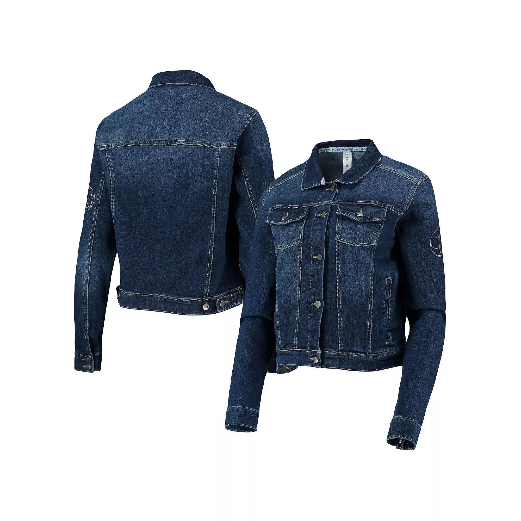 Women's Lusso Blue Brooklyn Nets Georgie Crystals Button-Up Denim Jacket, Size: XS Product Image