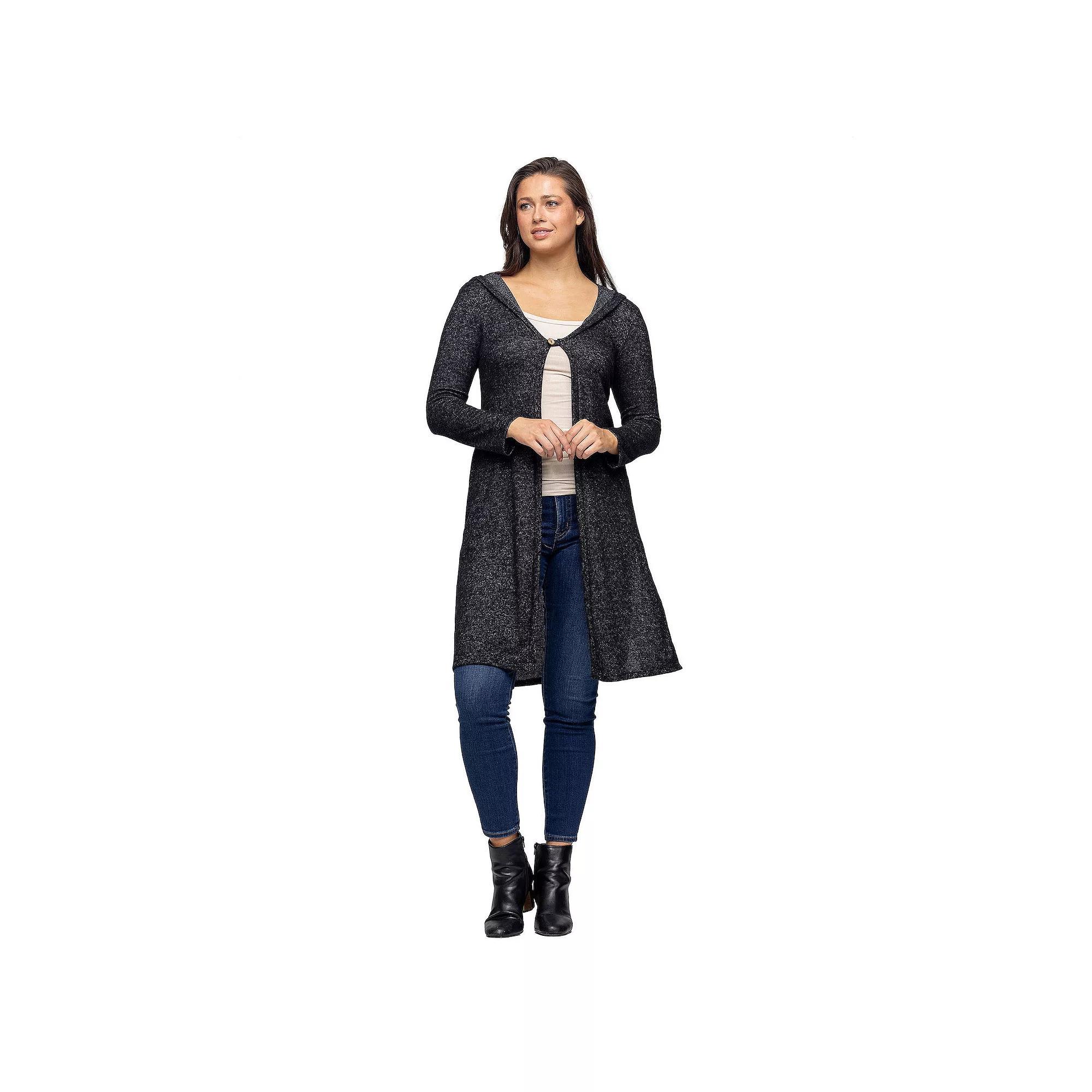 Women's 24Seven Comfort Apparel Knee Length Hooded Cardigan Shrug, Size: Medium, Gray Product Image