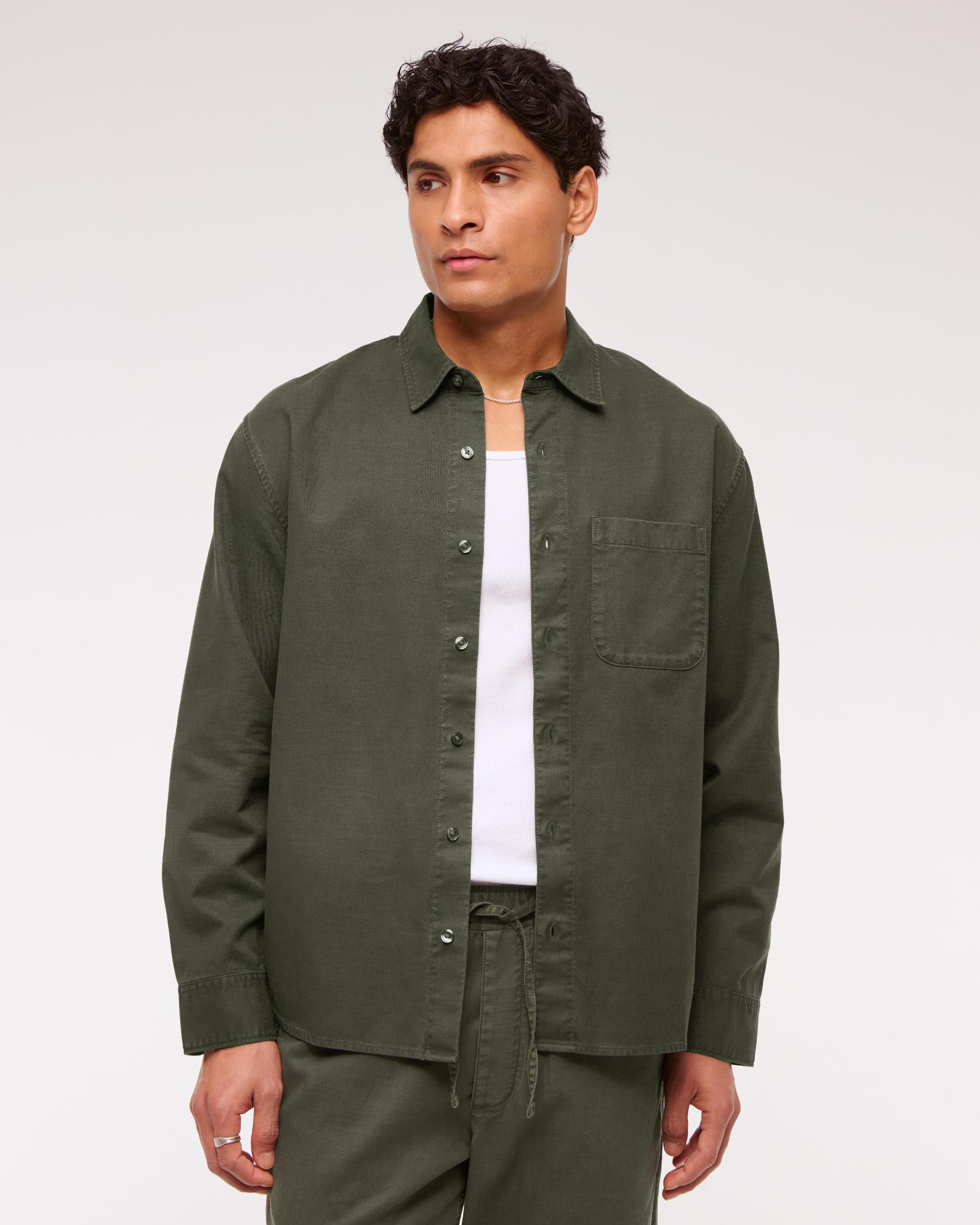 Long-Sleeve Garment Dye Button-Up Shirt Product Image