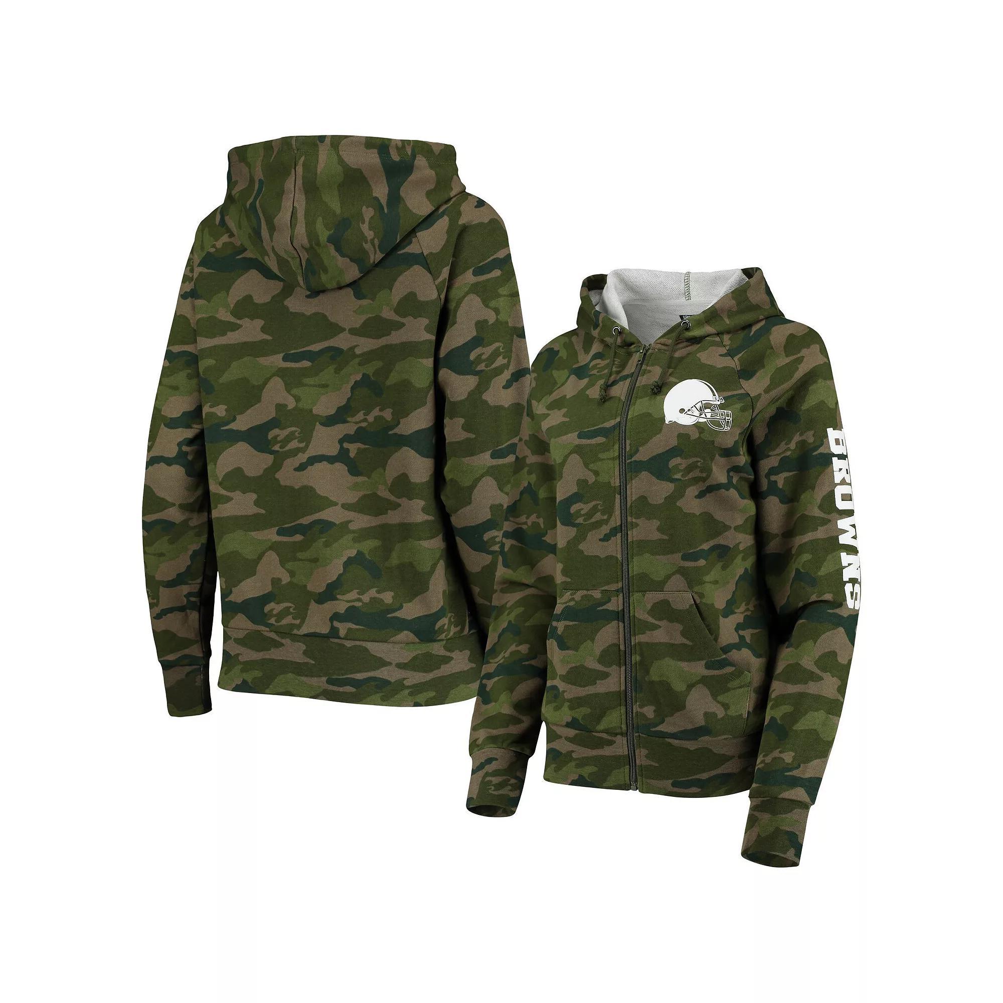 Women's New Era Camo Cleveland Browns Raglan Full-Zip Hoodie, Size: Small, Green Product Image