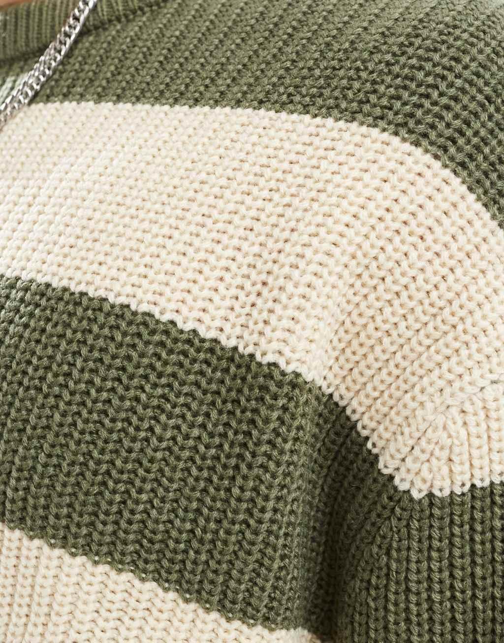 ASOS DESIGN oversized knit sweater in khaki stripe Product Image