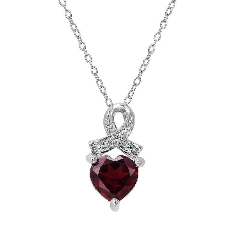 Gemistry Sterling Silver Stone & Cubic Zirconia Heart Ribbon Pendant Necklace, Women's, Size: 18-20" ADJ, Red Product Image