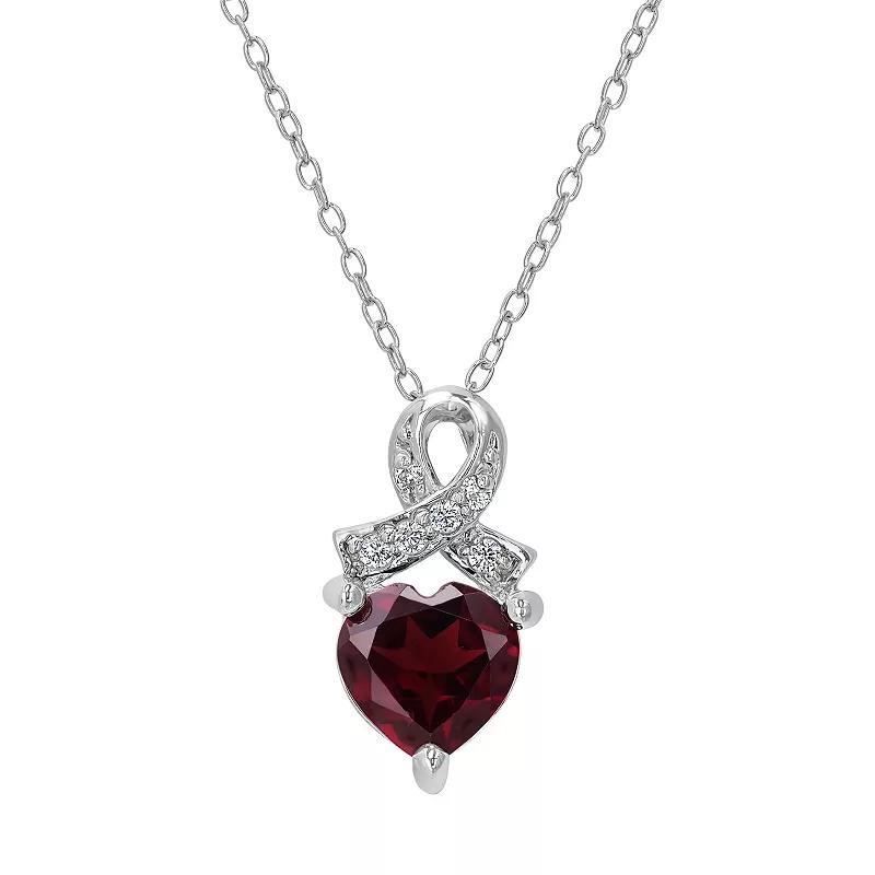 Gemistry Sterling Silver Stone & Cubic Zirconia Heart Ribbon Pendant Necklace, Women's, Size: 18-20" ADJ, Red Product Image