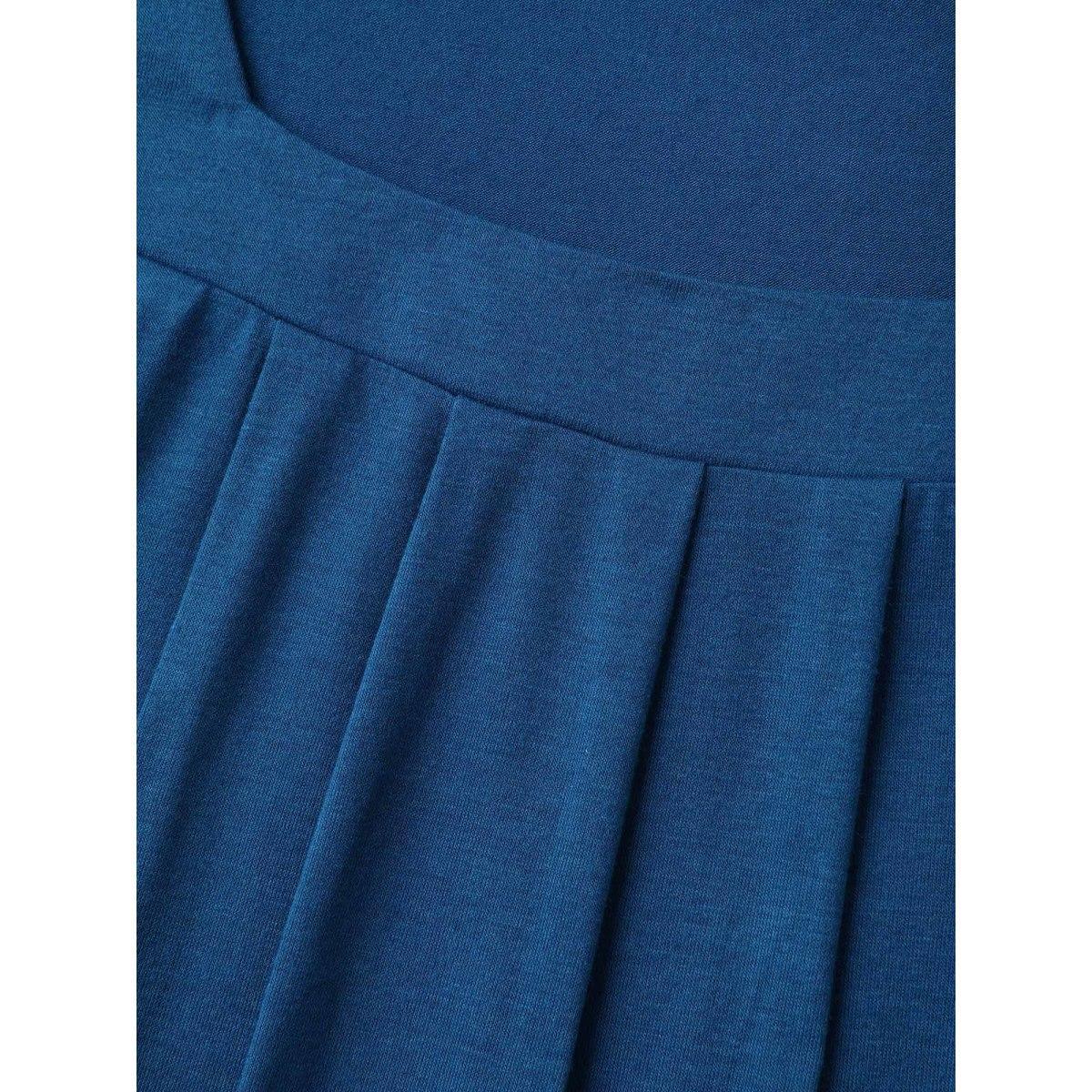 Plus Size Leafy Printed Hem Pleated Sleeveless Top Women Mediumblue Resort Pleated Square Neck Vacation Tank Tops Camis BloomChic 14-16/1X Product Image