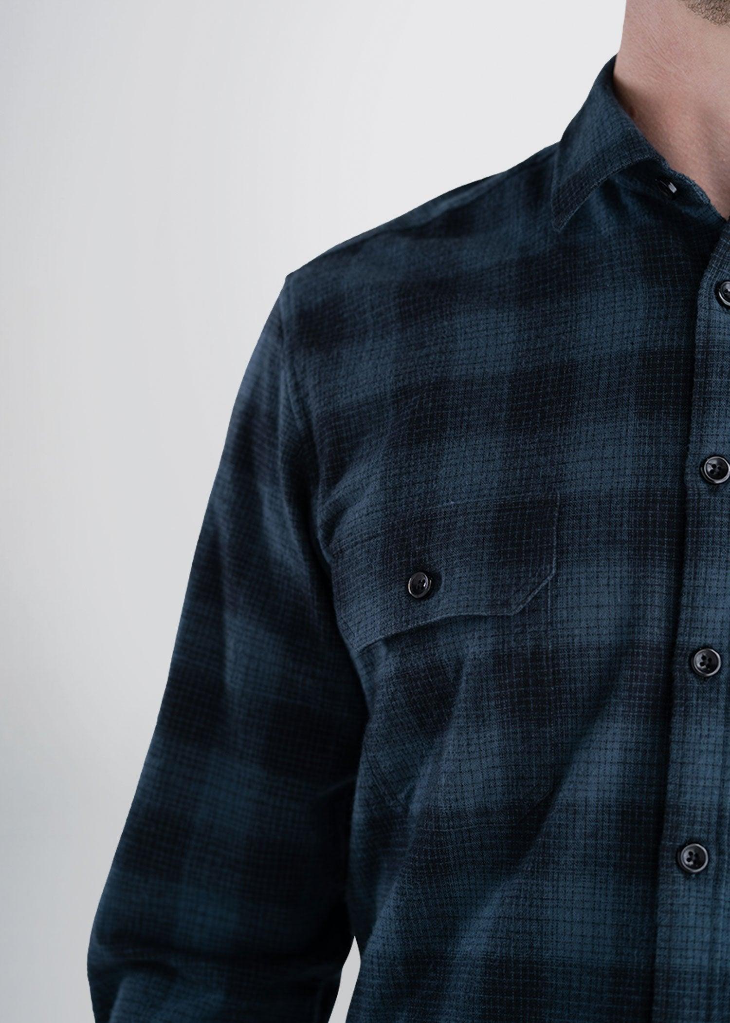 LJ&S Men's Tall Heavy Flannel Shirt in Army Plaid-Black & Spruce Blue Product Image