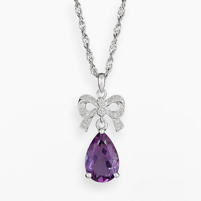 Celebration Gems Sterling Silver Pink Topaz and Diamond Accent Bow Pendant, Women's, Size: 18" Product Image