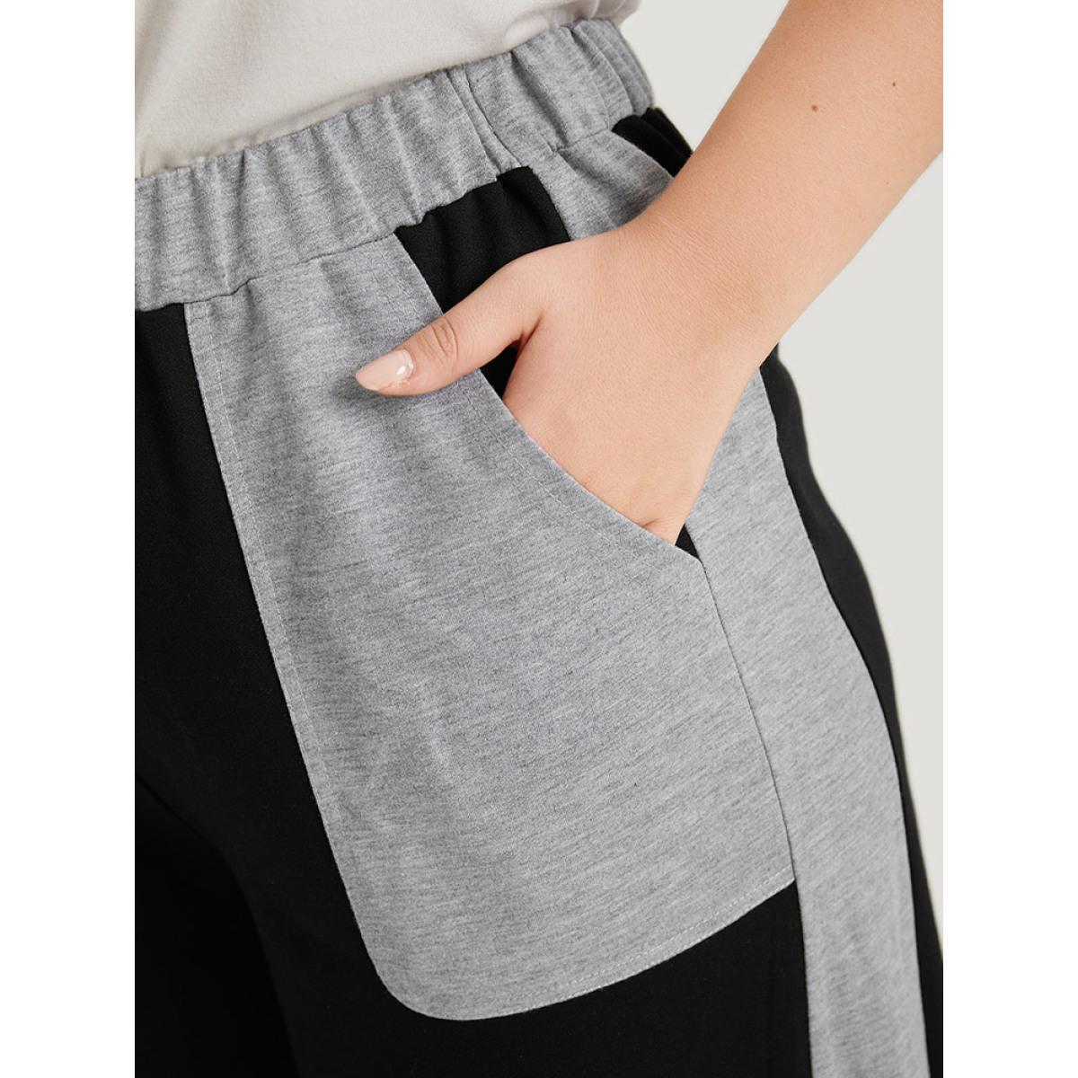 Color Block Contrast Slant Pocket Sweatpants Black Plus Size Women Casual Dailywear Contrast 12/L Bloomchic Product Image