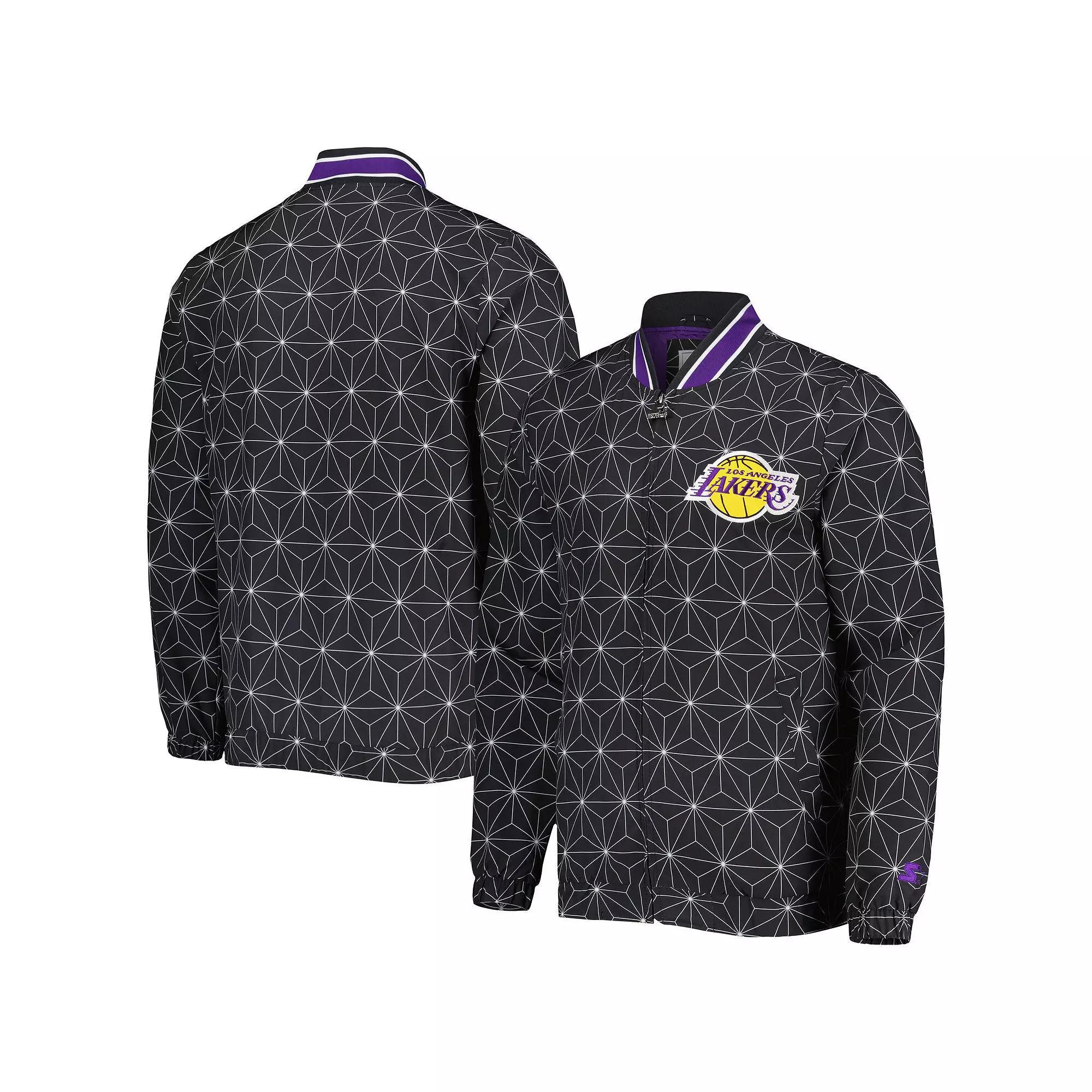 Men's Starter Black Los Angeles Lakers In-Field Play Fashion Satin Full-Zip Varsity Jacket, Size: Large Product Image