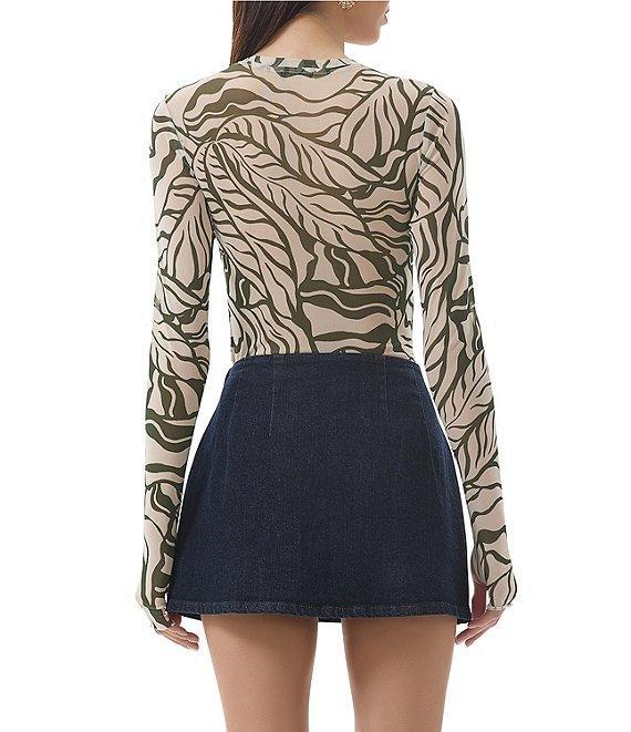 AFRM Kaylee Printed Mesh Crew Neck Long Sleeve Top Product Image