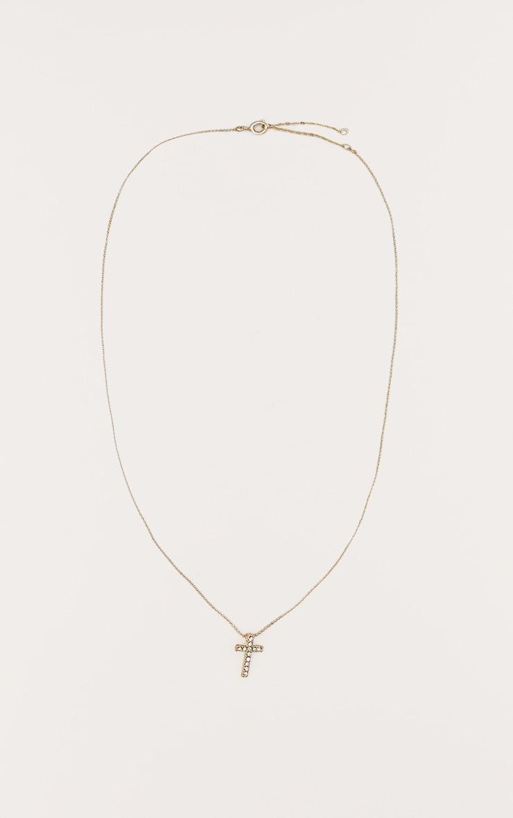 Gold Simple Dainty Diamante Cross Necklace Product Image