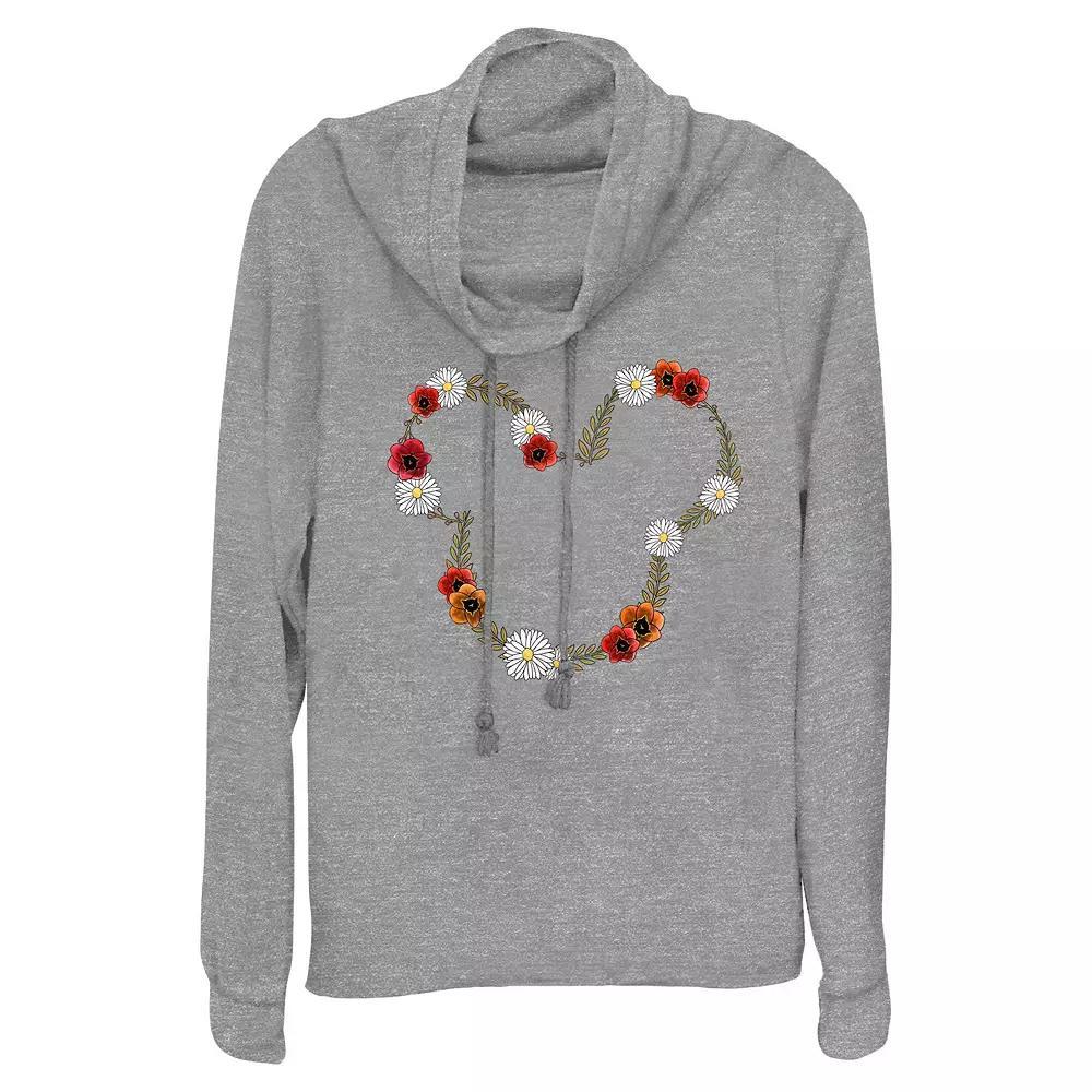Disneys Mickey Mouse Spring Floral Wreath Womens Cowlneck Graphic Lightweight Long Sleeve Gray Grey Product Image