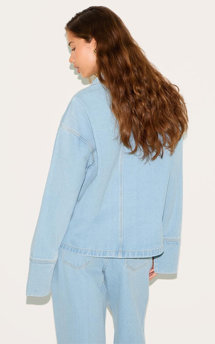 Light Blue Long Sleeve Slouchy Denim Rugby Shirt Product Image