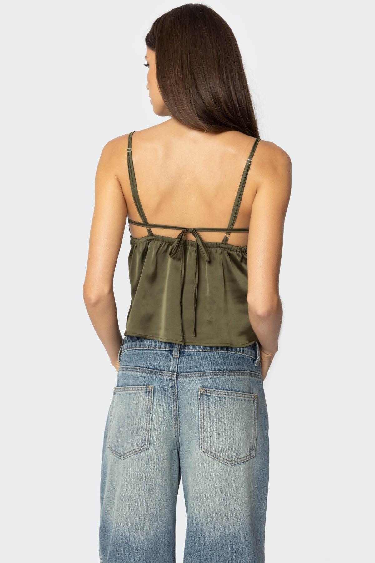 Blanca Satin Effect Lace Trim Tank Top Product Image