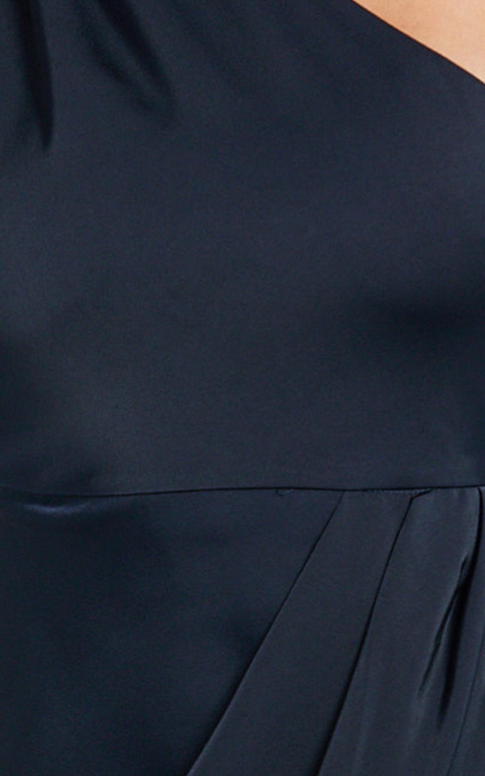 Felt So Happy Midi Dress - One Shoulder Drape Dress in Navy Product Image