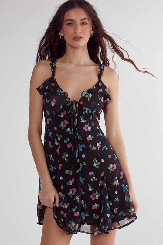 Fruit Ruffle Tie Front Mini Dress Product Image