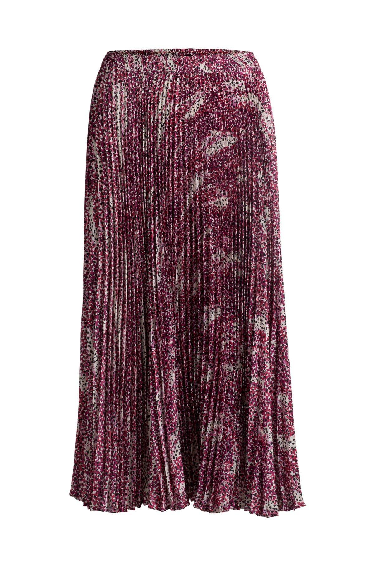 BOSS - Midi-length skirt in printed plissé satin - Pink Product Image