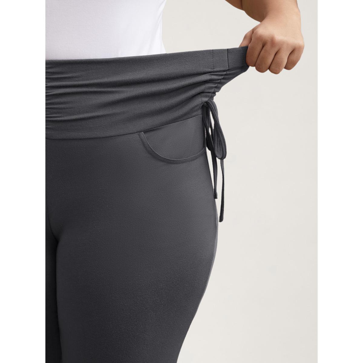 Plus Size Ruched Drawstring Midi-Waist Tight Pants Women DimGray Elegant High stretch Bootcut Mid Rise Everyday Leggings BloomChic 18-20/2X Product Image