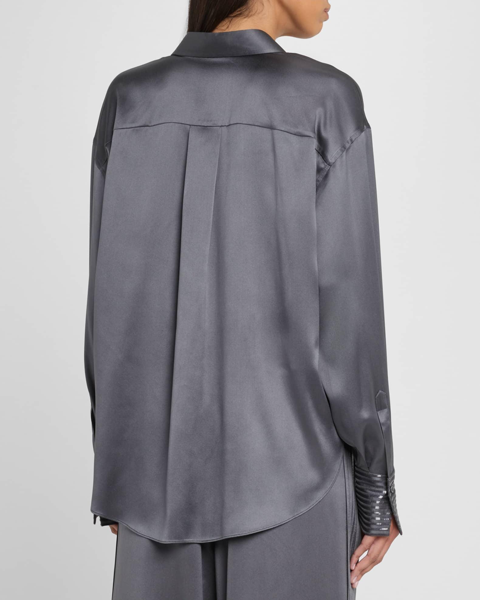 Sequined Cuff Satin Blouse  Product Image