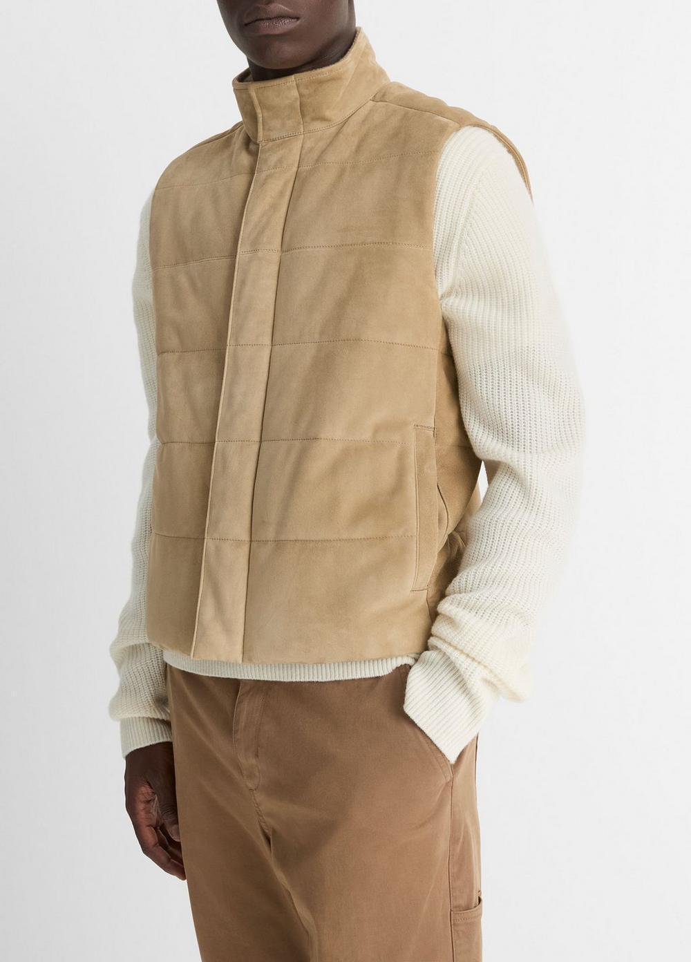 Mens Suede Vest, Bristle Khaki/heather Sheep, Size XL Vince Product Image