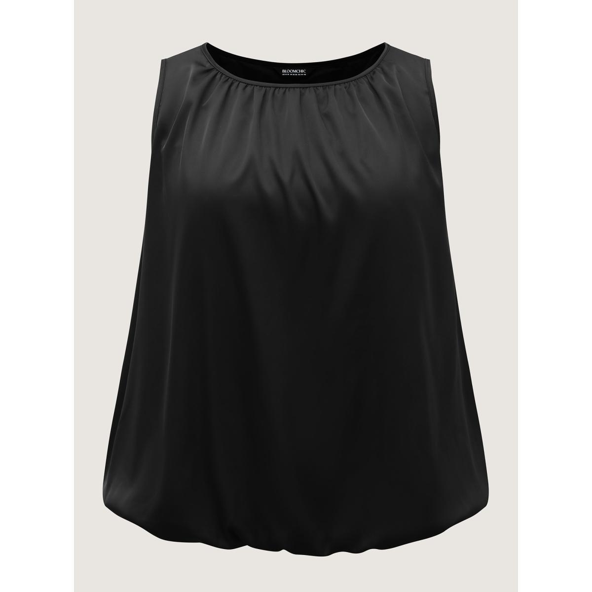 Plus Size Shimmery Pleated Relaxed Fit Top Women Black Gathered Boat Neck Everyday-Elegant Tank Tops Camis BloomChic 28/5X Product Image