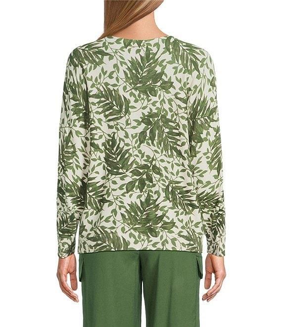 Investments Petite Layered Leaves Long Sleeve Boat Neck Pullover Sweater Product Image