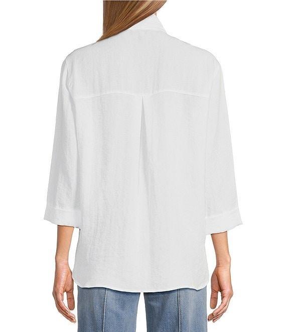 John Mark Solid Woven 3/4 Sleeve Wire Collared Button Front Patch Pocket Camp Shirt Product Image