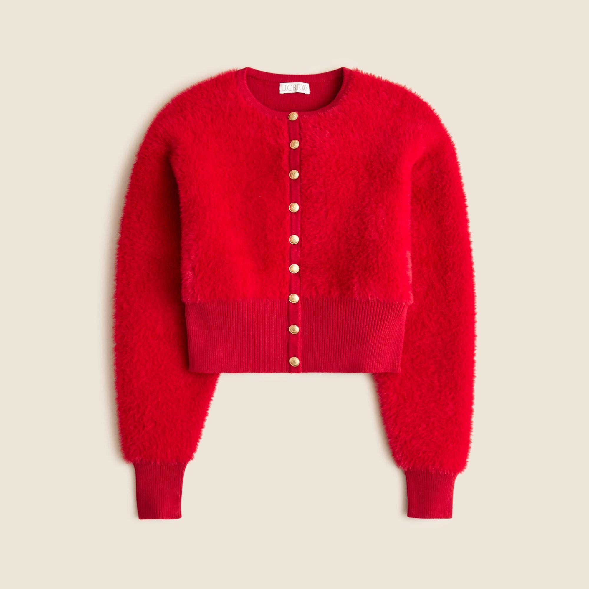 Fitted-waist cardigan in fuzzy yarn Product Image