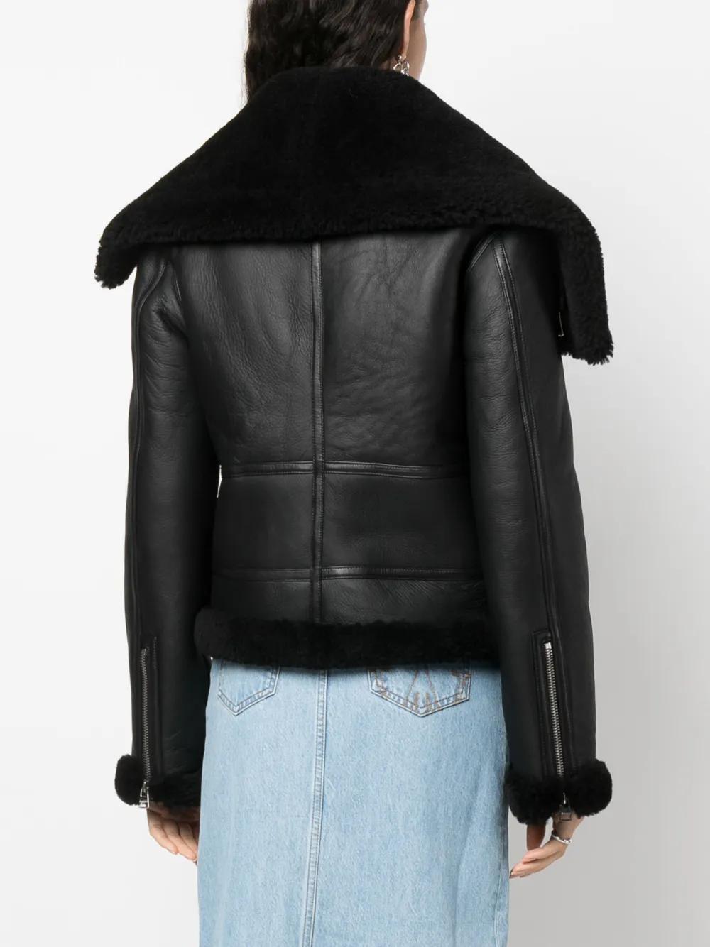 JW ANDERSON Shearling-trim Leather Biker Jacket In Black Product Image
