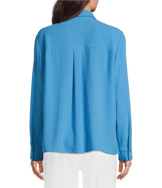 Eileen Fisher Silk Georgette Crepe Classic Collar Long Sleeve Top Product Image