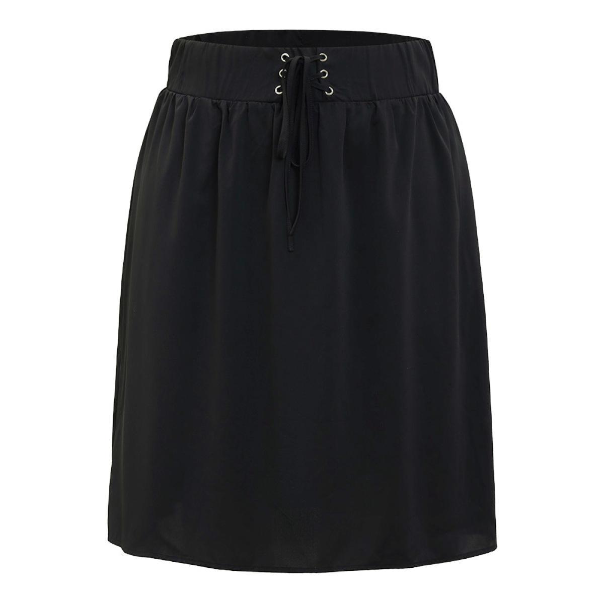 Plus Size Plain Pocket Lace Up Skirt Women Black Casual Plain No stretch Dailywear Skirts BloomChic 30/6X Product Image