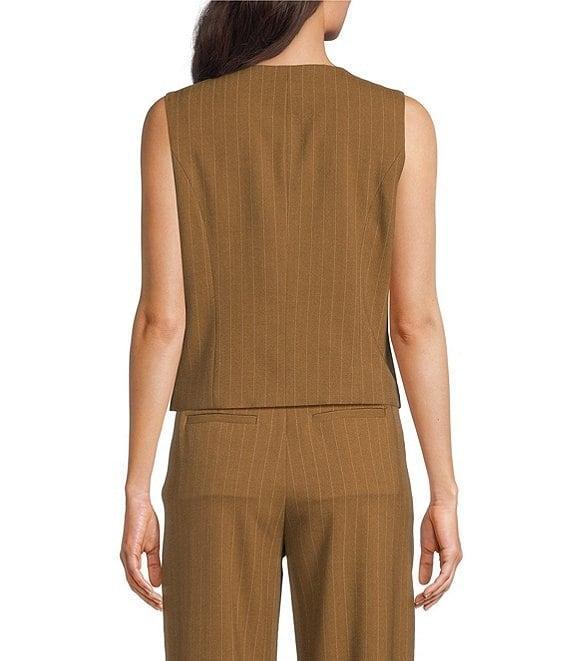 Gibson & Latimer Pinstripe Woven Round Neck Button Front Coordinating Vest Product Image