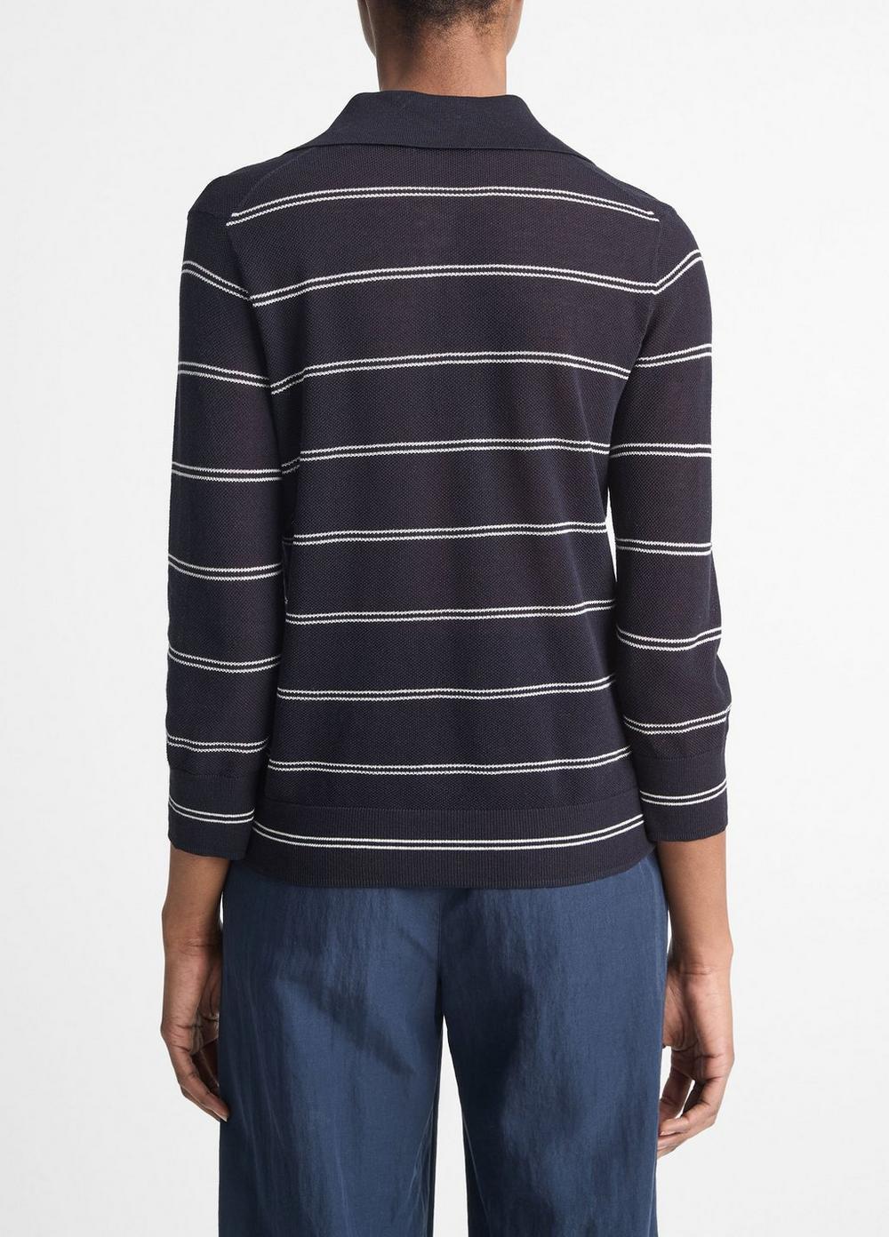 Womens Striped Italian Cotton Piqu Polo Shirt, Coastal Blue/off White, Size XXS Vince Product Image