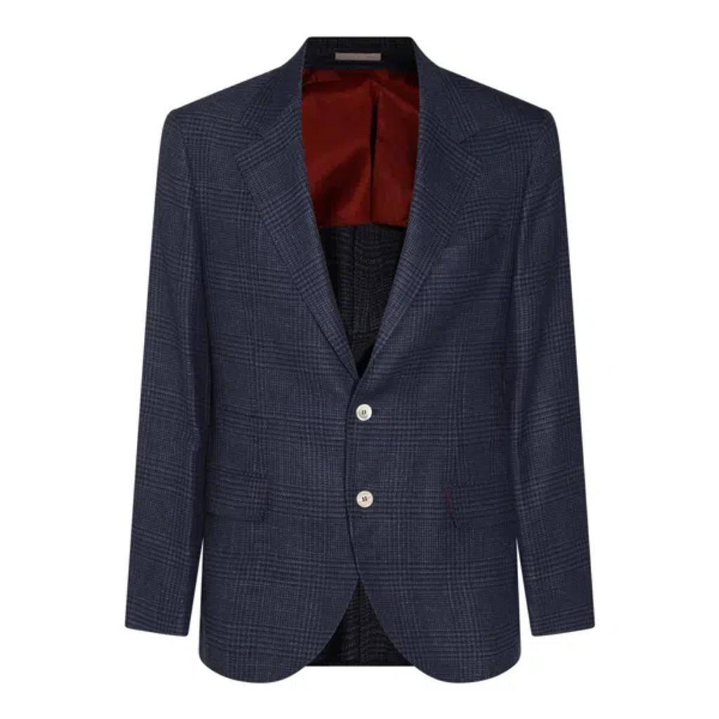 BRUNELLO CUCINELLI Blue Wool Blazer In Multicolor Product Image