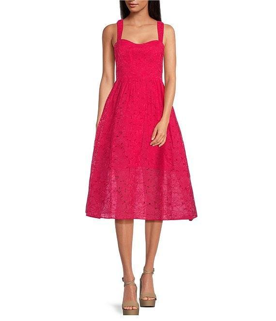 French Connection Embroidered Lace Sweetheart Neck Sleeveless Midi Dress Product Image