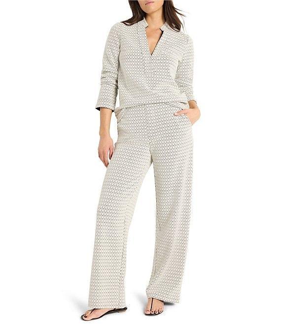 NIC + ZOE Subtle Swirl Stand Collar Split Neck Long Sleeve Top Product Image