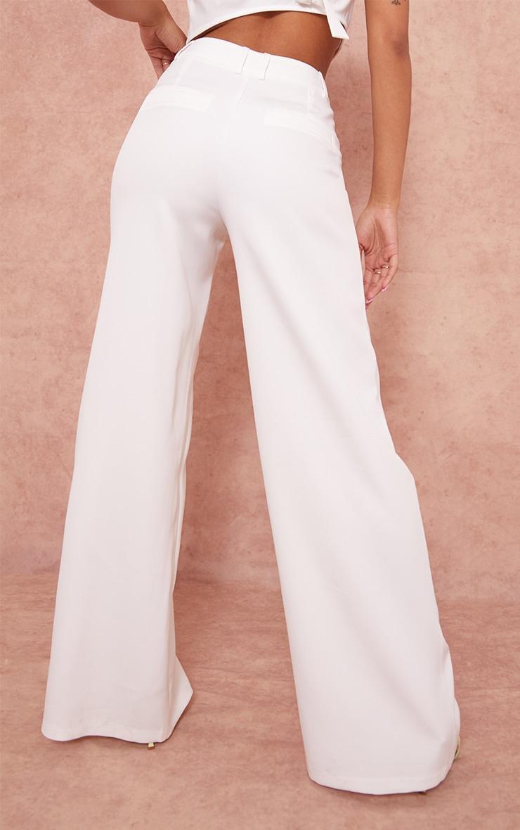 White Woven Double Belt Loop Suit Pants Product Image