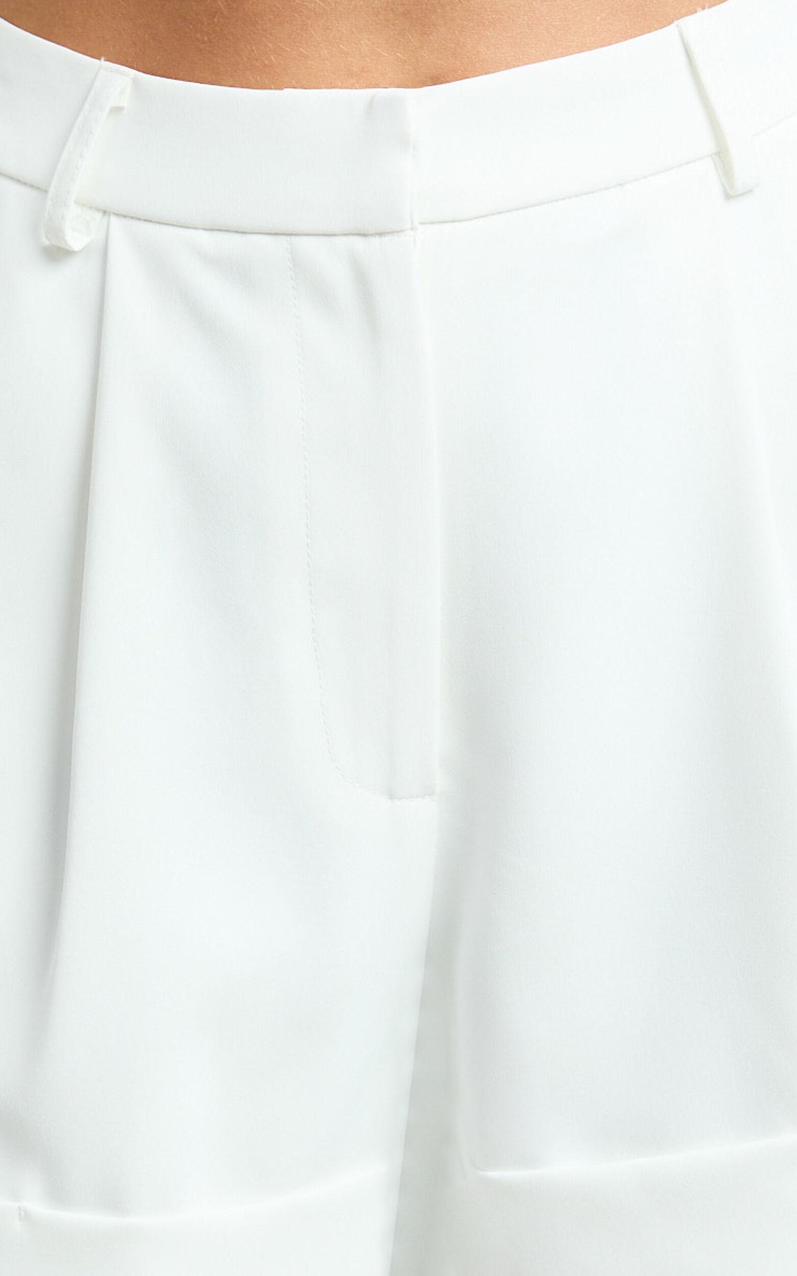 Diane Shorts - High Waisted Cuffed Single Pleated Tailored Shorts in White Product Image