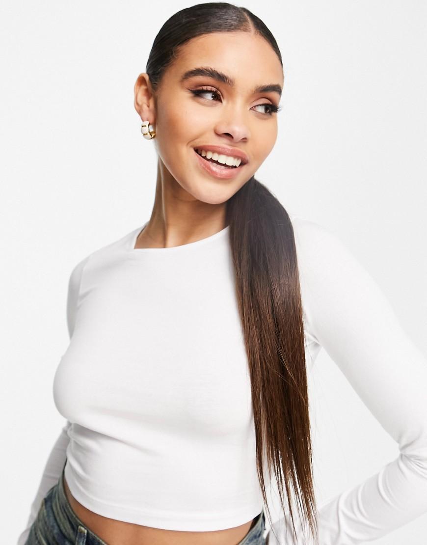 ASOS DESIGN fitted crop t-shirt with long sleeve in black Product Image
