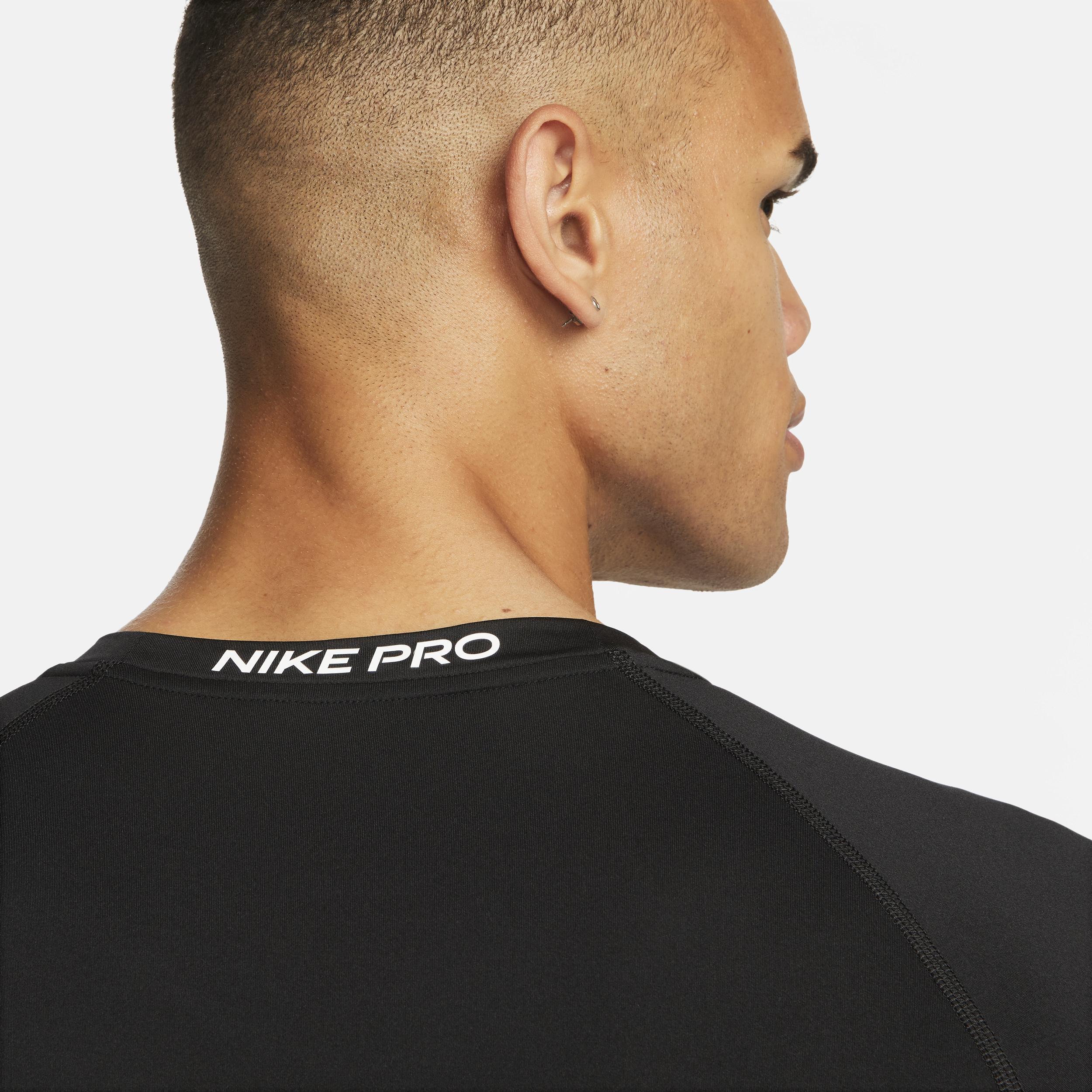 Nike Mens Pro Dri-FIT Tight Short-Sleeve Fitness Top in Black/White Product Image