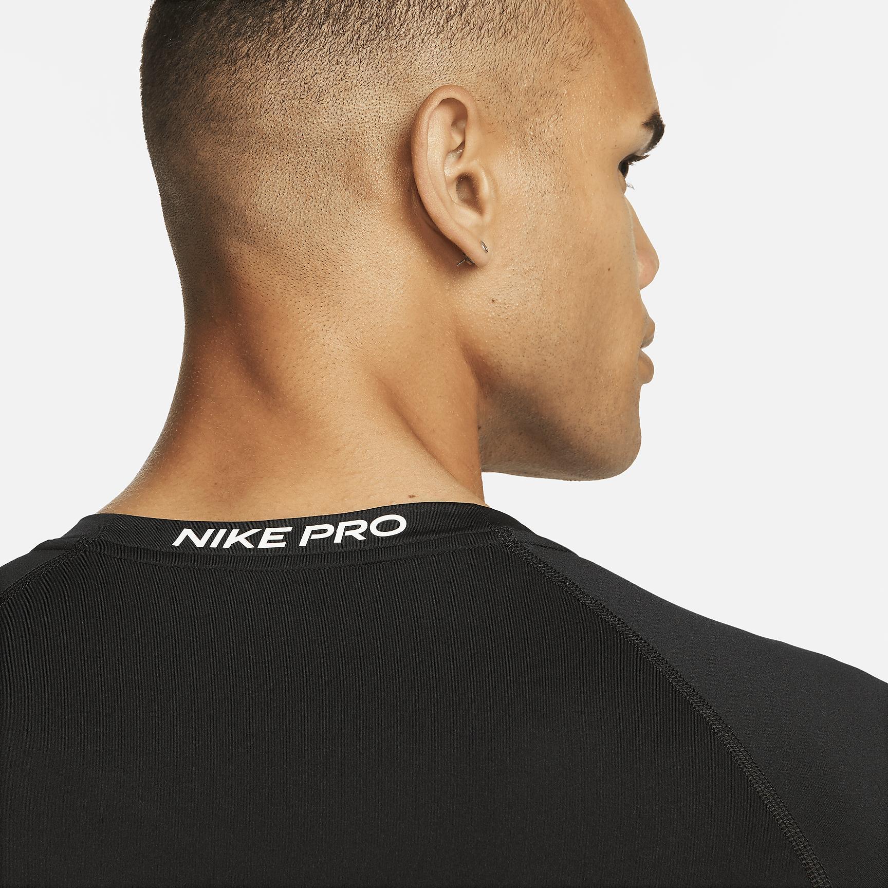 Nike Mens Pro Dri-FIT Tight Short-Sleeve Fitness Top in Black/White Product Image