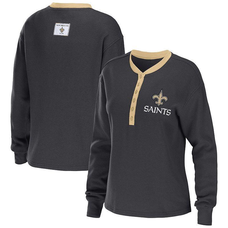 Women's WEAR by Erin Andrews Black Chicago White Sox Waffle Henley Long Sleeve T-Shirt, Size: Medium Product Image