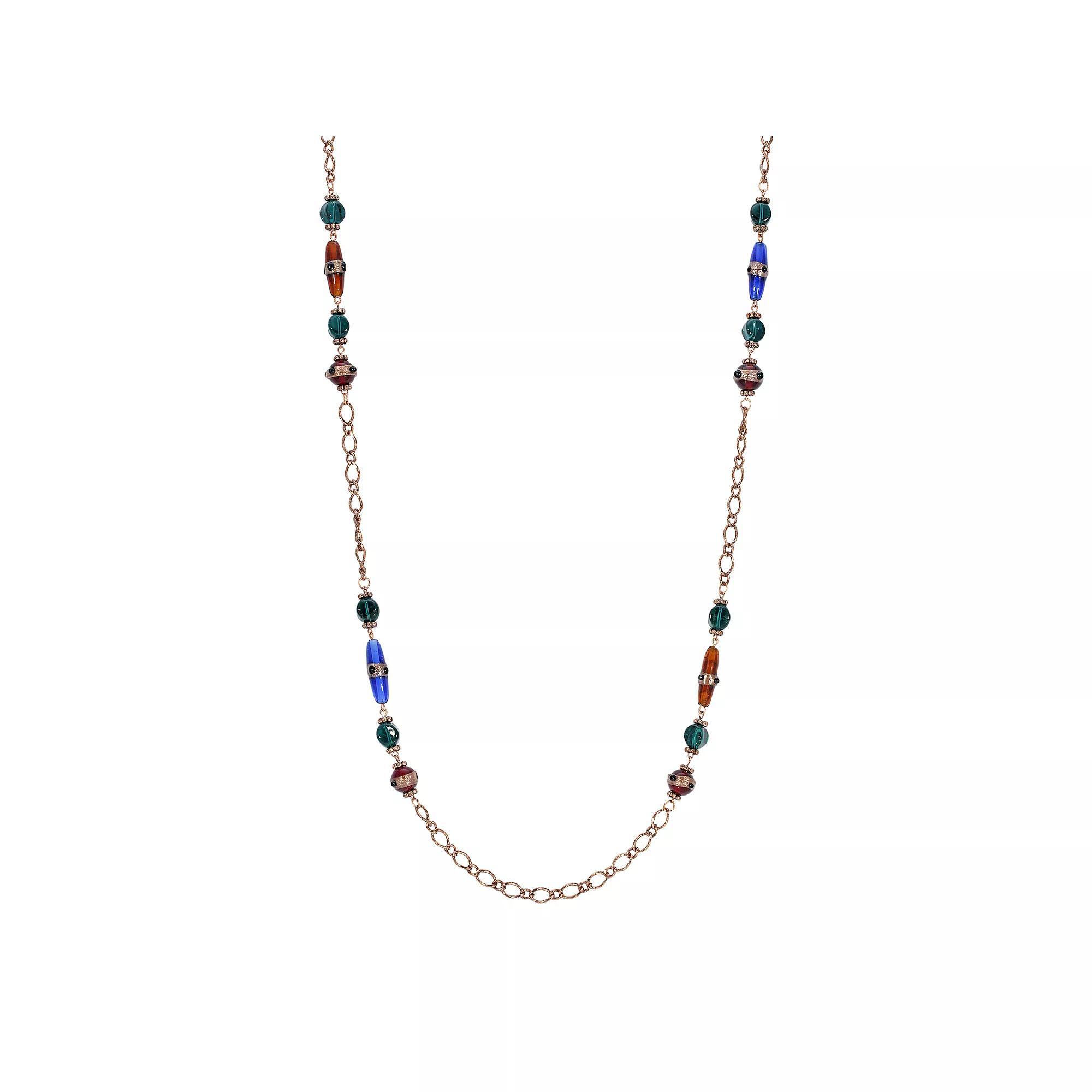 1928 Copper Tone Multicolored Strandage Necklace, Womens Product Image