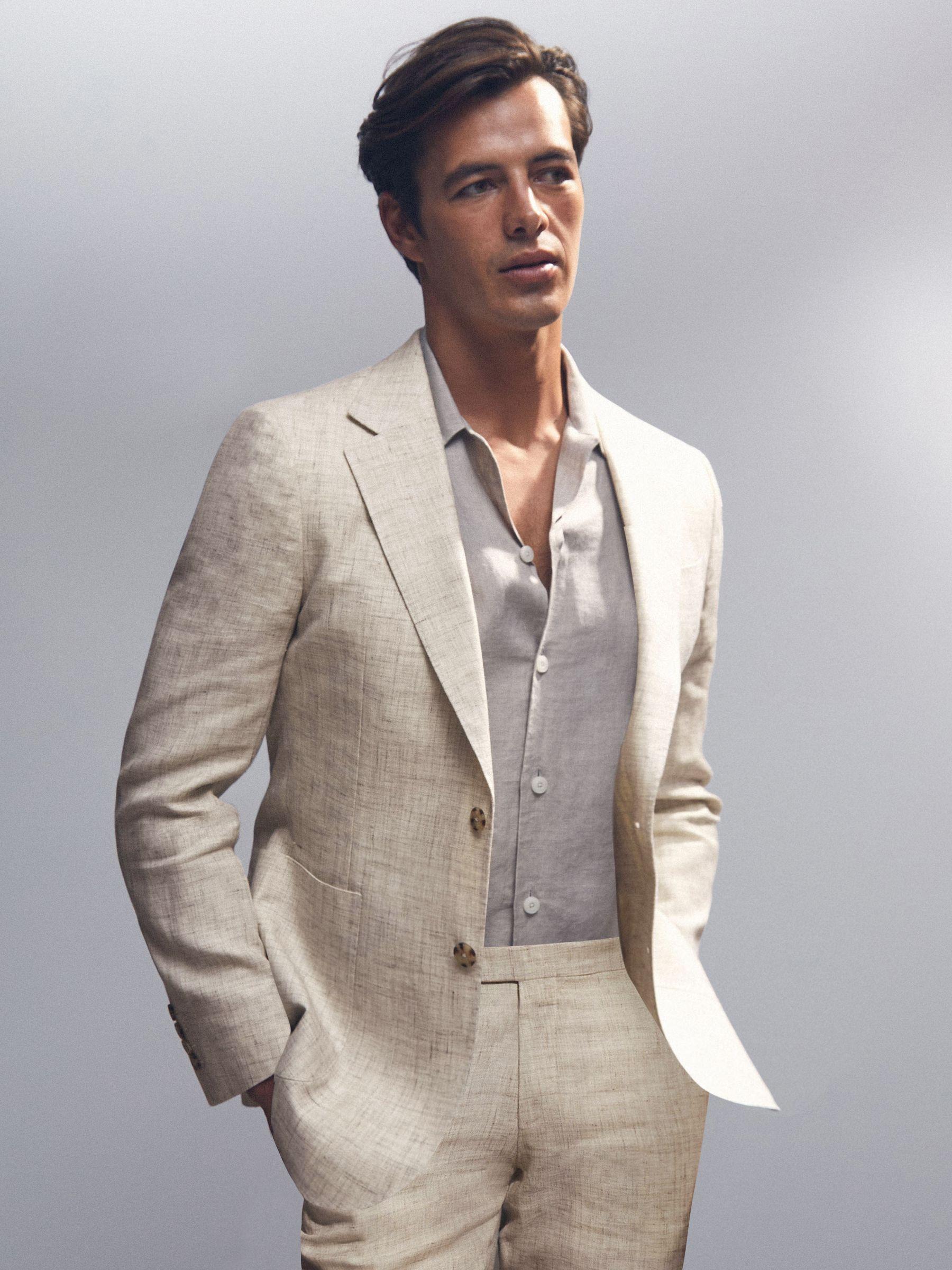 Slim-Fit Pinstripe Suit Trousers in Oatmeal/White Product Image