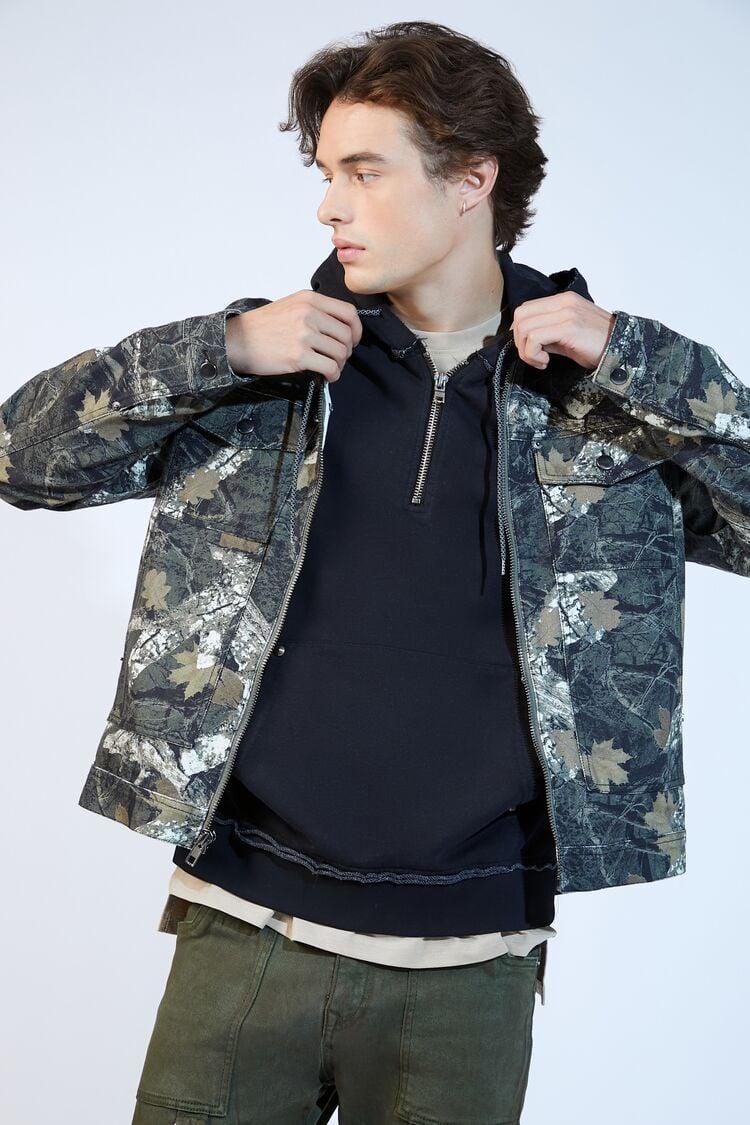 Leaf Print Zip-Up Trucker Jacket | Forever 21 Product Image