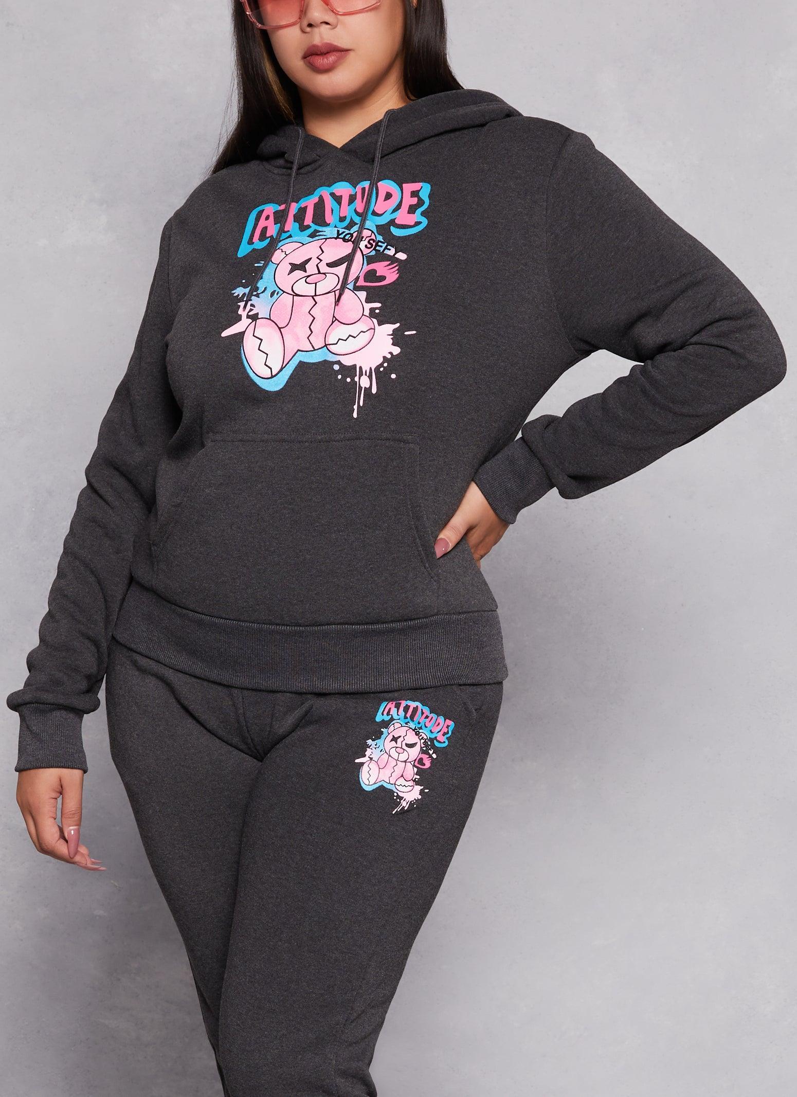 Womens Plus Size Attitude Bear Graphic Pullover Hoodie Product Image