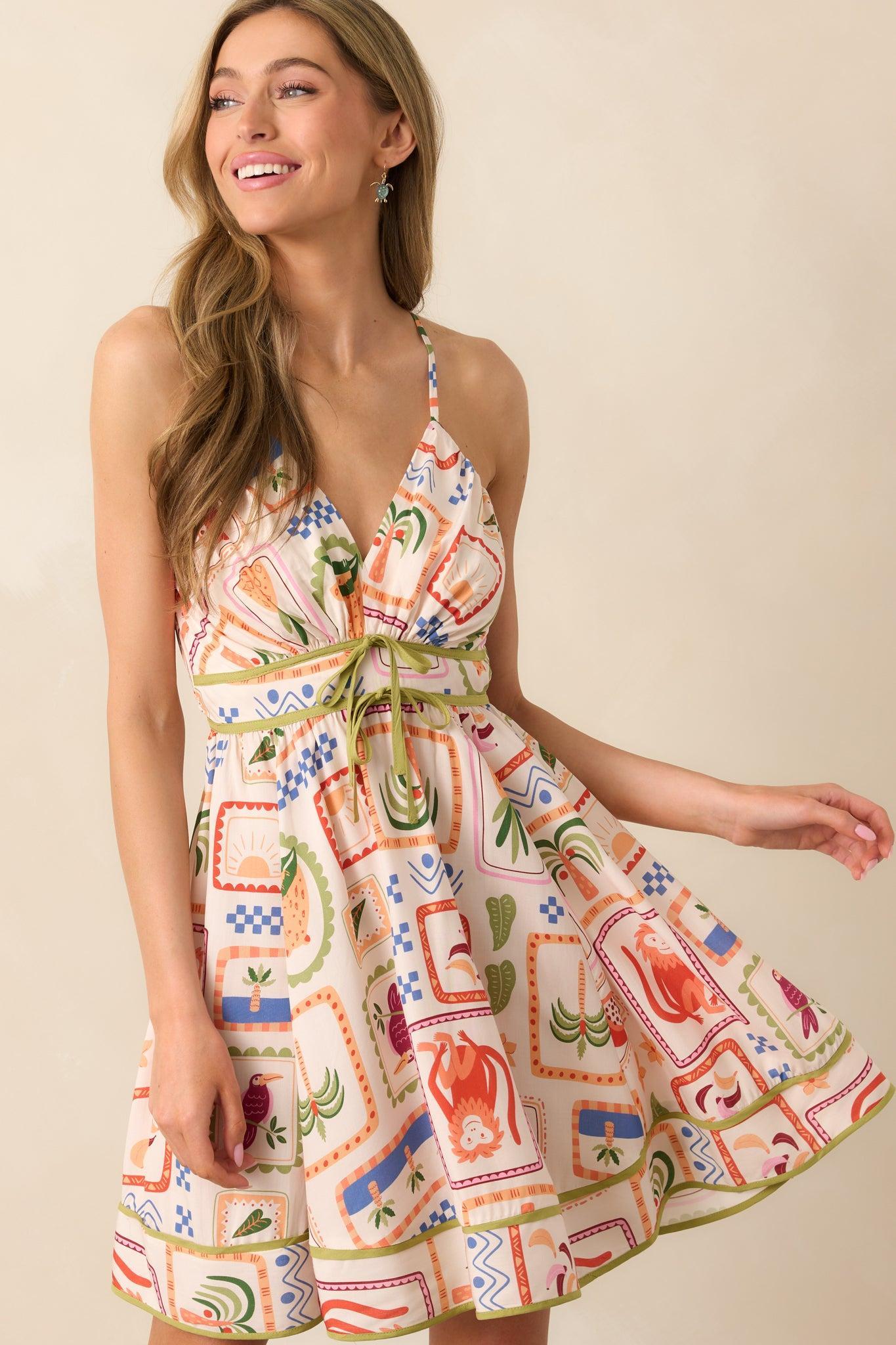 Sweet As Ever Ivory Multi Tropical Print Mini Dress Product Image